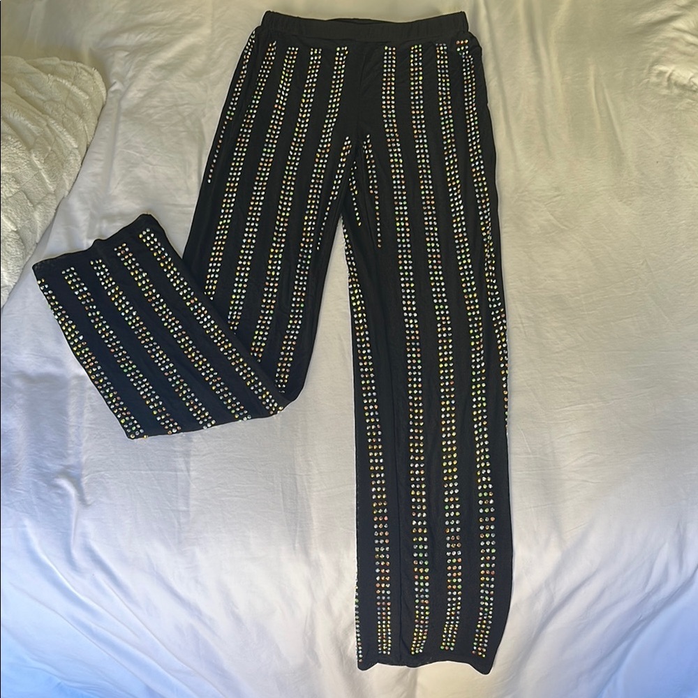 Black Pants with Colorful Beaded Stripes